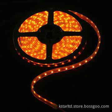 Amber color LED flexible strip light, waterproof, 60 LED/M, CE and RoHS